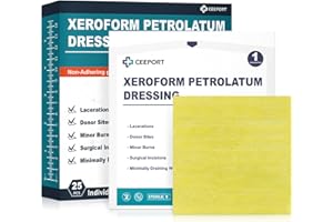 Ceeport Xeroform Petrolatum Dressing 4x4, Non-Adherent Medical Gauze Pad Strip, Soft Fine Mesh Gauze Patch for Wound Care, Burns, Lacerations, Skin Grafts & Surgical Incisions (25 Individual Pack)