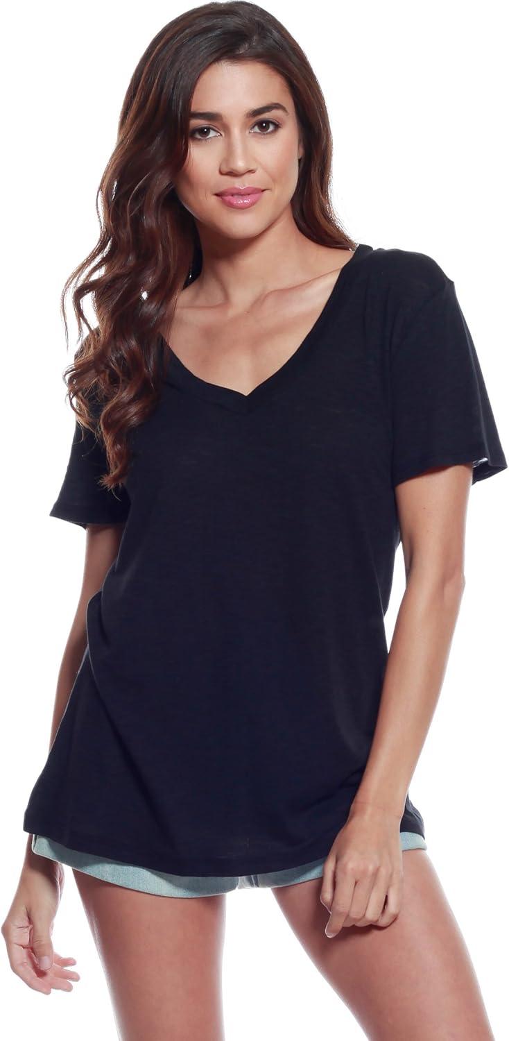 Alexander + David Women's Slub Cotton Modal Tops Burnout Loose VNeck