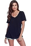 AD Womens Prewash Slub Burnout V-Neck Tshirt Top w/Back Stitch