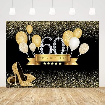 Amazon Com Happy 60th Birthday Backdrop Glitter Gold Sixty Photo