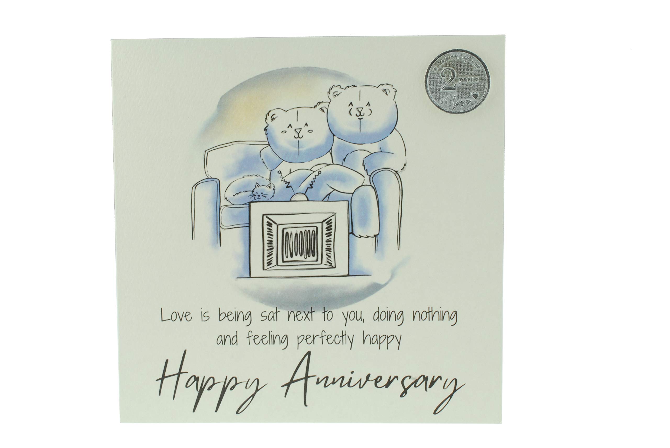 Cute 2nd Anniversary Card, Relaxed Bears – Free Metal 2nd Anniversary Love Token Gift (gc-annitv02)