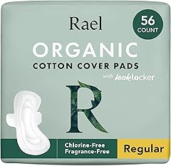 Rael Organic Cotton Cover Pads - Regular Absorbency, Unscented, Ultra Thin Pads with Wings for Women (56 Total)