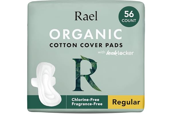 Rael Organic Cotton Cover Pads - Regular Absorbency, Unscented, Ultra Thin Pads with Wings for Women (56 Total) | Ultra Thin