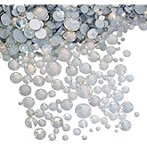 AD Beads 1440 Pieces Mixed Size No Hotfix Glue on Quality Glass Flatback Rhinestones Round Crystal Gems (26 Opal White)
