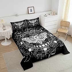 Gothic Decor Comforter Set Twin Size Boys Boho Moth