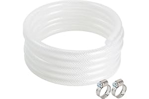 Geowaky 1"ID-10 FT Clear Braided Plastic Vinyl Tubing High Pressure Reinforced Flexible PVC Tube Pipe Hose,Non-toxic, BPA Free,2 Clamps Included