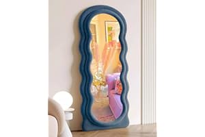 Otlsh Wavy Floor Mirror, 63" x 24" Full Length Mirror with Stand, Flannel, Irregular Wavy Mirror, Wave Pattern, Wavy Standing Mirror, Large Wall Mirror, Freestanding Blue