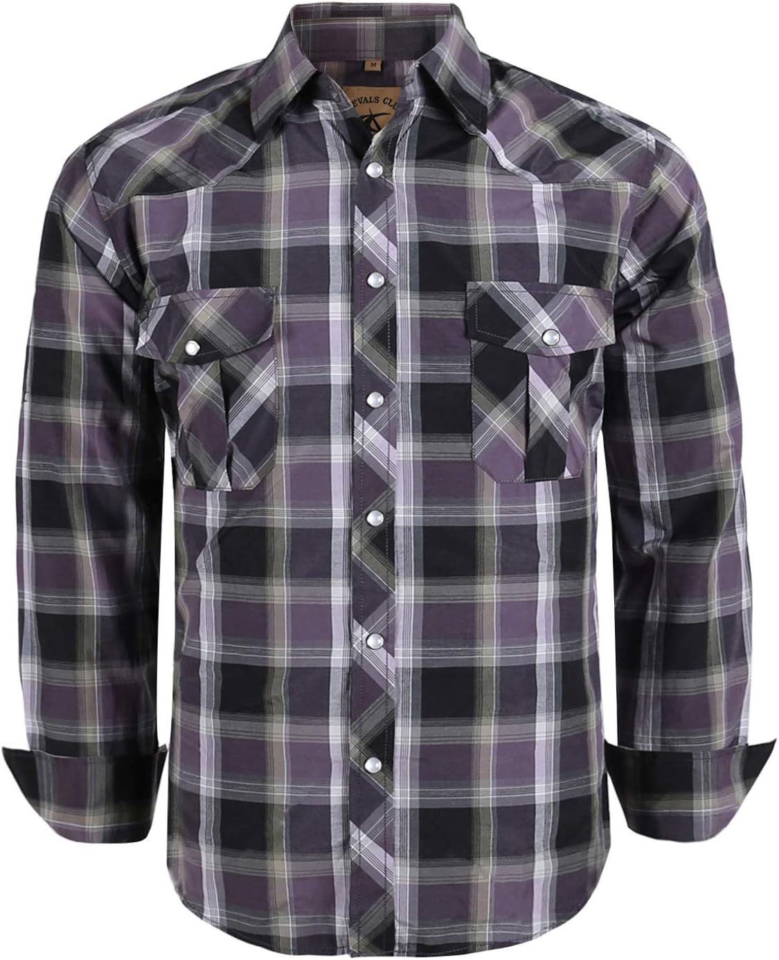 Coevals Club Men's Western Pearl Snap Button Long Sleeve Work Casual Plaid Shirt