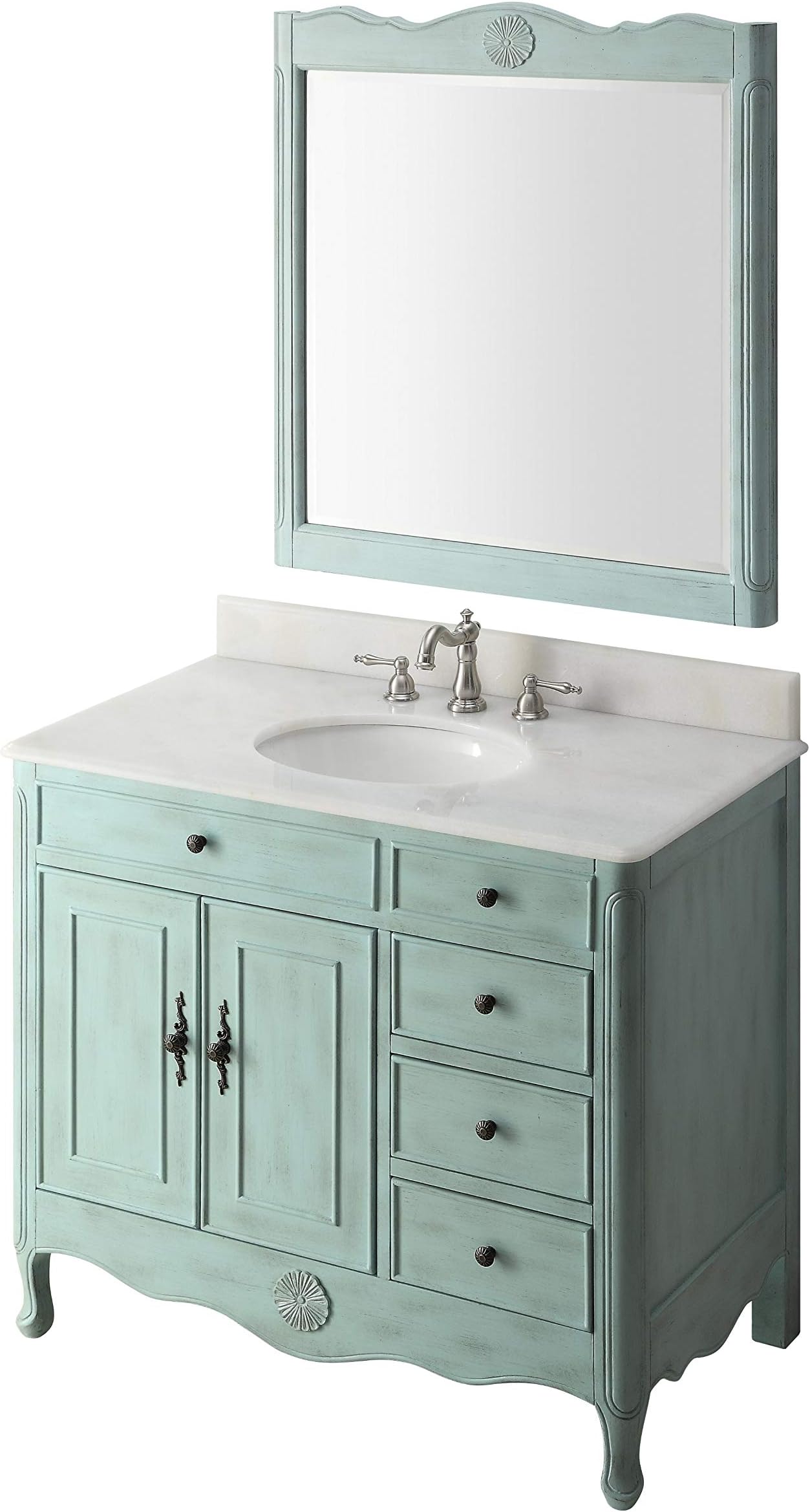 Benton Collection 38" Distressed Light Blue Daleville Bathroom Sink Vanity w/Mirror HF-837LB-MIR