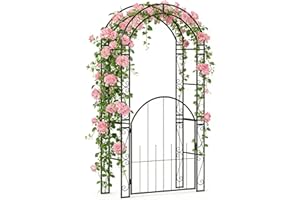 IRONMAX Garden Arch with Gate, 84” Heavy Duty Metal Arbor, Wedding & Event Backdrop, Outdoor Trellis for Climbing Plants, Ent