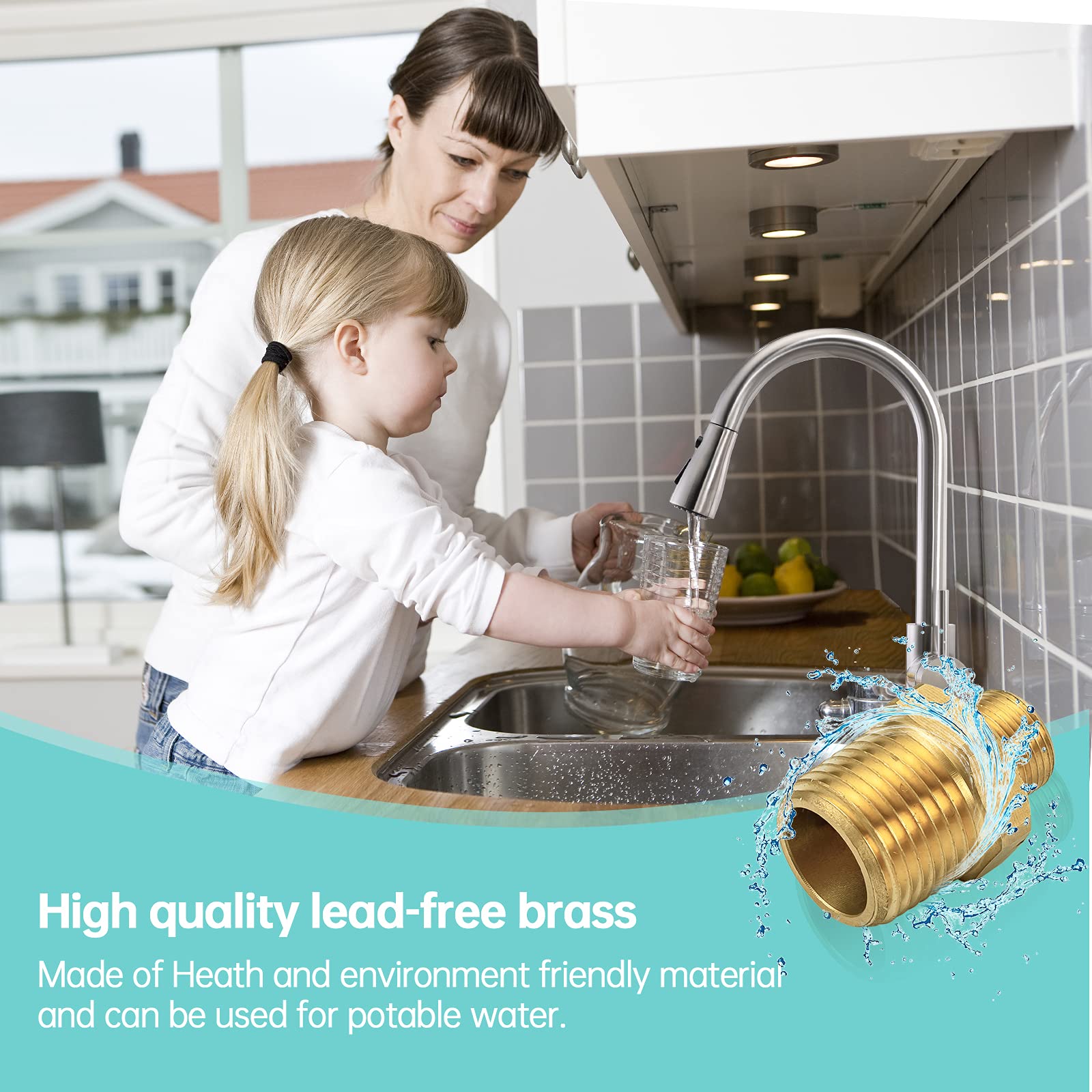 1/2 to 3/8 Reducer, Vfauosit 3/8 to 1/2 RV Faucet Adapter Brass Compression Fitting Faucet Supply Line Adapter for Plumbing Water Hose 2 Pieces