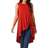Seta T Women's High Low Tops Crewneck Twist Knot Sleeveless Tunic Top Dressy Asymmetrical Summer Loose Fit Shirts