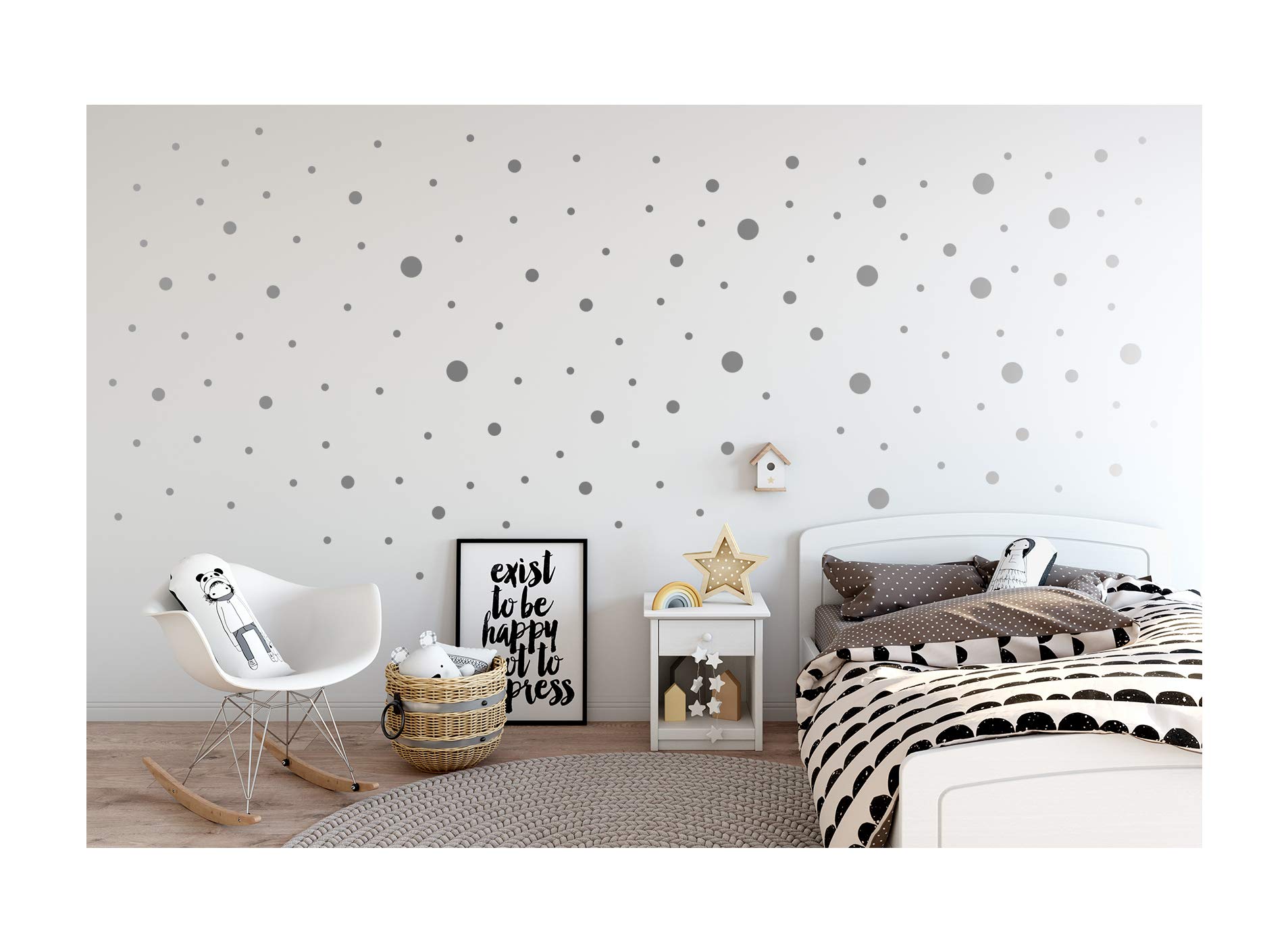StickerDeen | Mixed Size Point Polka Circle Dots Pattern Style Shape Decoration Removable Nursery Wall Art, Window, Furniture Vinyl Decal Stickers Gift | (Pack of 80) (Silver)