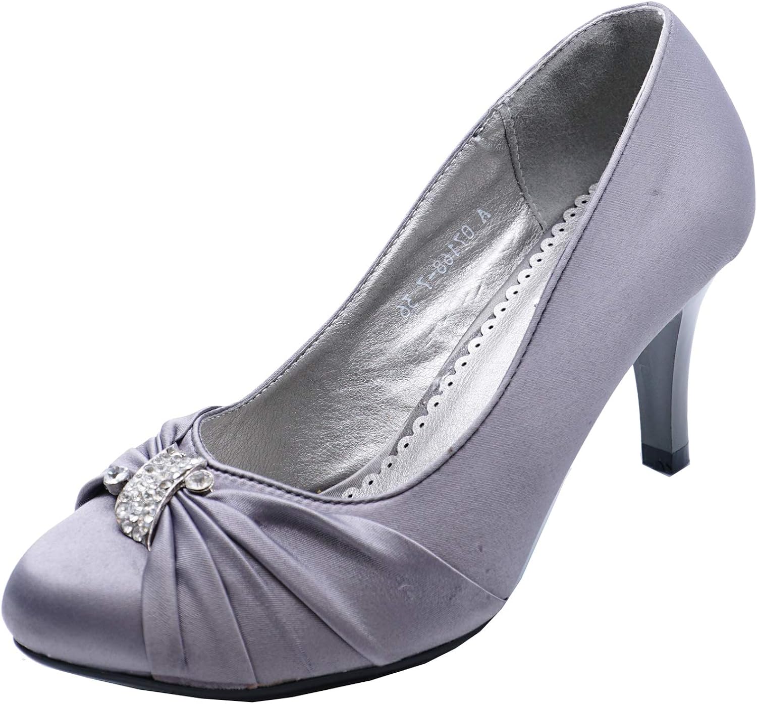 grey satin court shoes