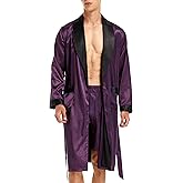 Sanraflic® Mens Satin Robe Lightweight Silk Long Sleeve Bathrobe with Shorts Set Spa Kimono Sleepwear Nightwear