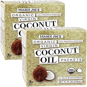 Trader Joe's Organic Coconut Oil Packets, 2-Pack (28 packets) Virgin Coconut Oil. Essential Fatty Acid Supplement