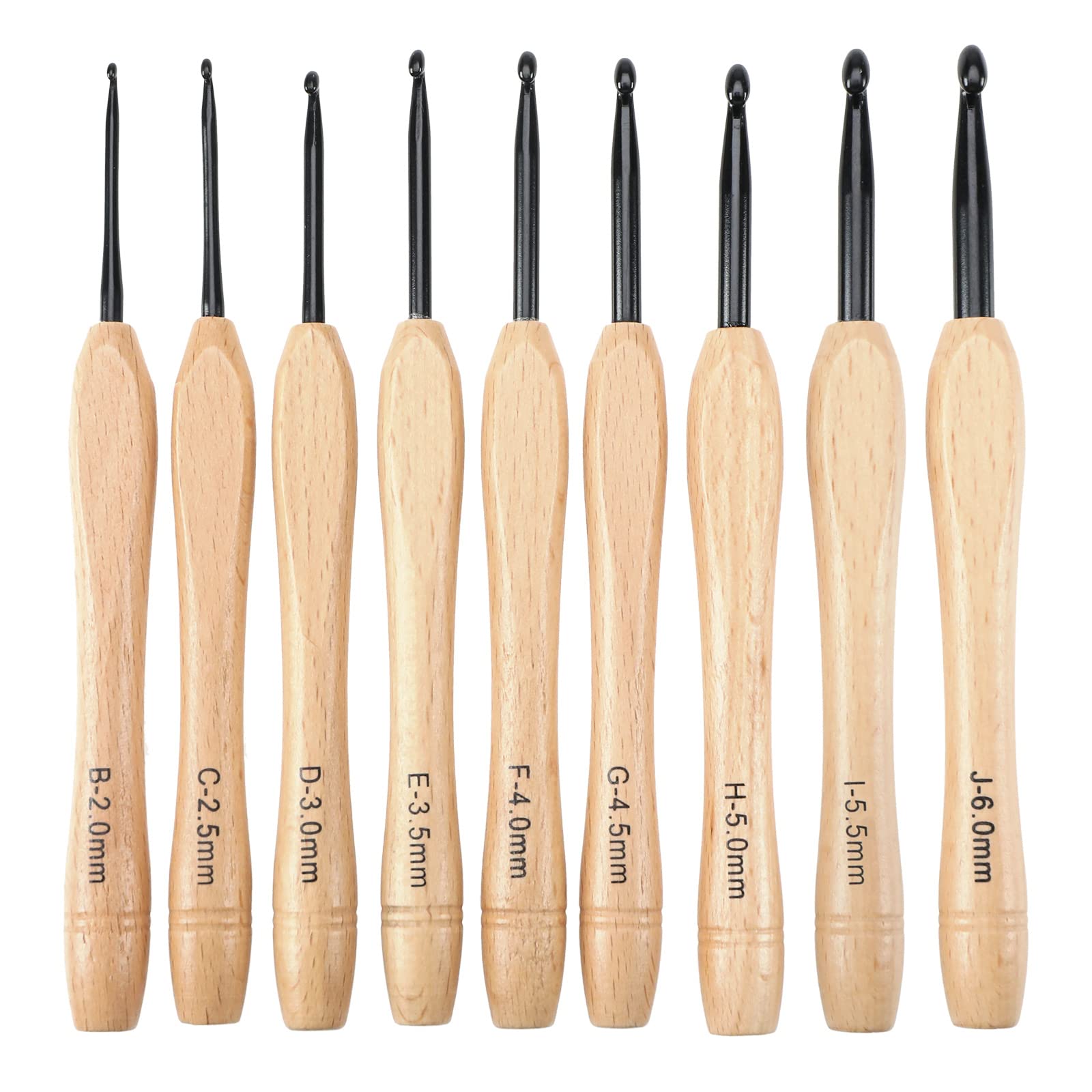 EMSea 9PCS Crochet Hooks Set Knitting Needles Kit with Ergonomic Flat Handle Wooden Grip for Crocheting Lightweight Knitting & Crochet Supplies 2.0mm-6.0mm