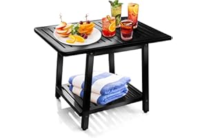 ENKEZI Acacia 24 Inches Outdoor Side Table, 2-Tier Sturdy Patio, End Table Weather Resistant, Strong Stability Side Table for Patio, Pool, Porch, Teak Finish (Black)