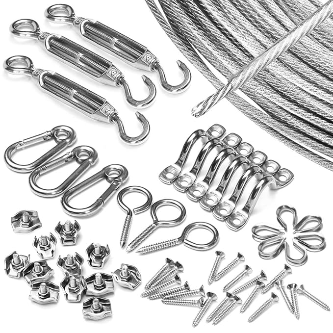 Fuloon String Light Hanging Kit,Outdoor Light Guide Wire,Heavy Duty Stainless Steel Cable