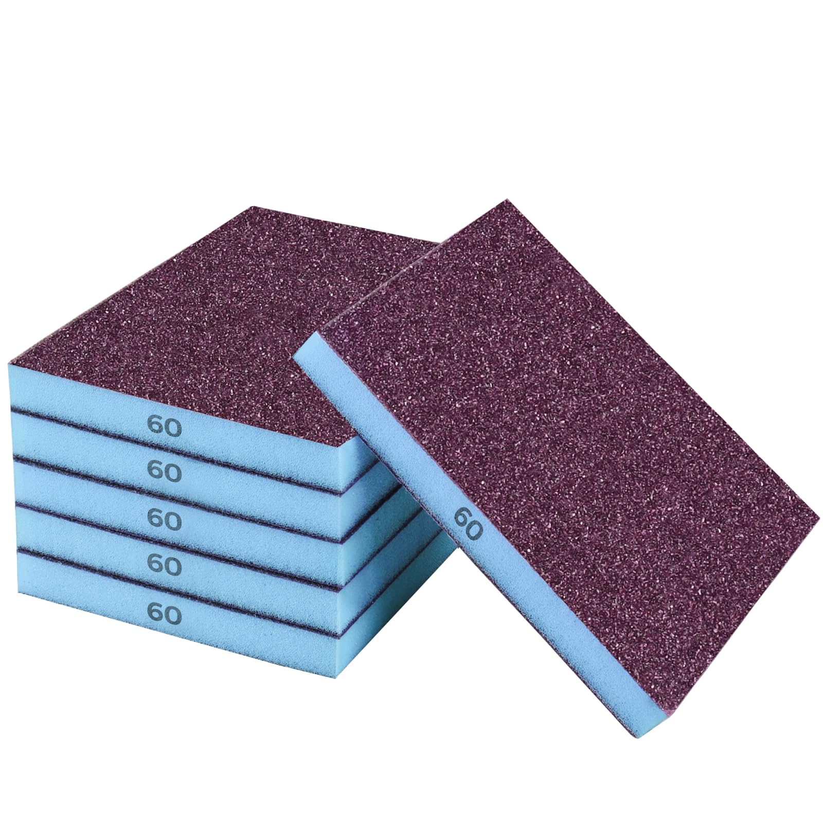 STEBRUAM 6 Pieces Sanding Sponges, 60 Grits Specifications Sanding Pads,sand sponge Washable and Reusable,Sand Paper Pack for Metal Wood Wall