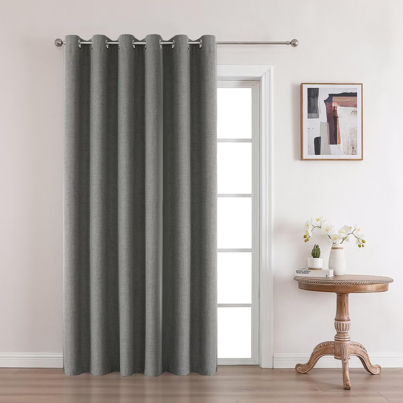 Joydeco Blackout Room Divider Curtains, Extra Wide Sliding Door Drapes Living Room Curtains, Dark Grey 1 Panel 70W x 108L Inch Patio Door Drapes Image