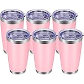VEGOND 20oz Tumbler with Lid and Straw Stainless Steel Tumbler Cup Bulk Vacuum Insulated Double Wall Travel Coffee Mug Powder Coated Coffee Cup(Pink 6 Pack