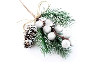 OLYPHAN White Christmas Berries/Berry Stems Pine Branches & Artificial Pine Cones/White Holly Spray/Wreath Picks for Winter Décor, Holiday Crafts, Xmas Decorations/Decorative Pick