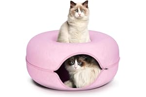 Cat Tunnel Bed, FULUWT Cat Tunnels with Ventilated Window for Indoor Cats, Cat Cave for Hideaway, Anti-Collapse Felt Play Tunnel for Small Pets. (20 Inch, Pink)