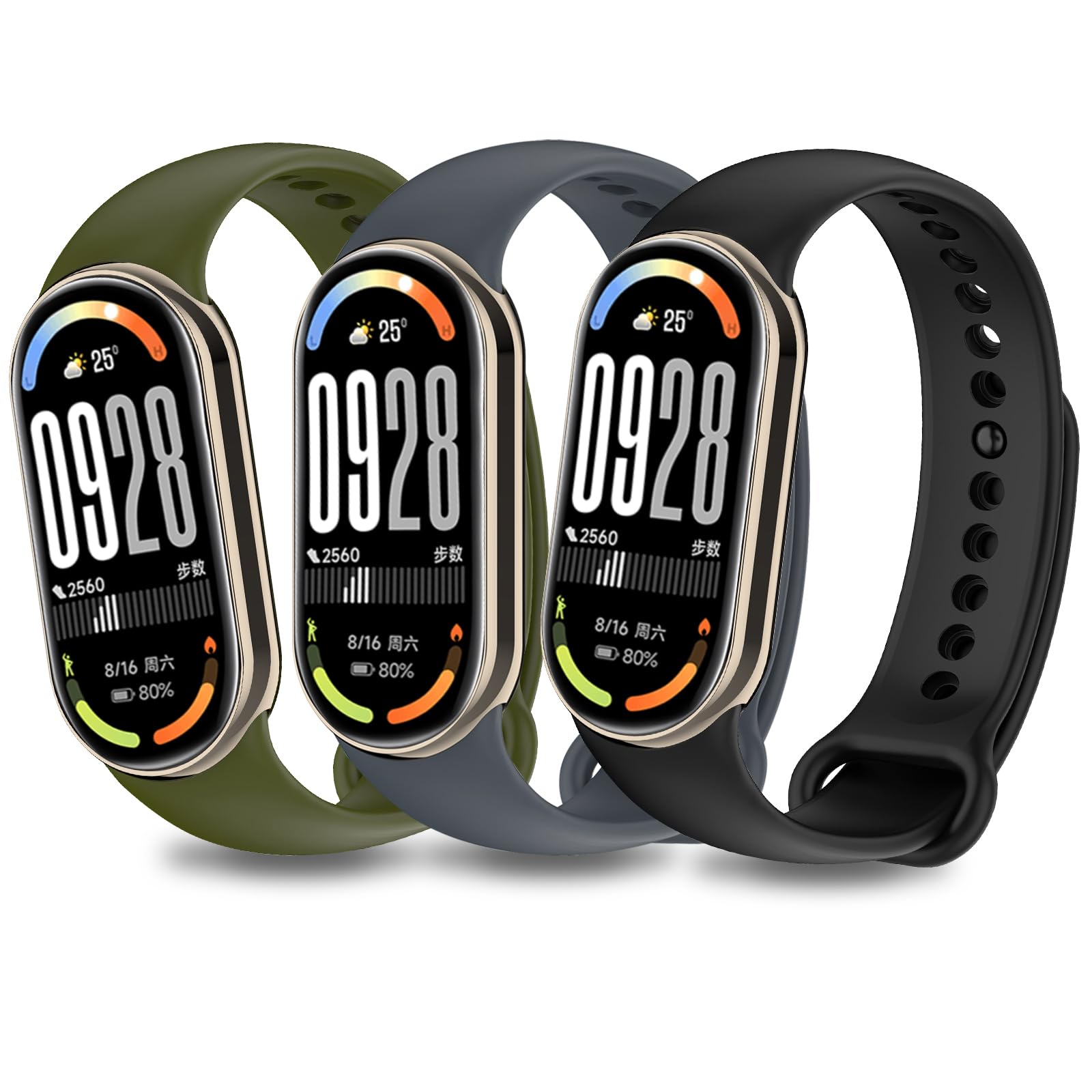 Xisair 3 Straps Compatible With Xiaomi Band 9, Xiaomi Band 8 Silicone Sports Strap, Breathable, Waterproof Replacement Strap for Miband 8 and Miband 9, Quick Release Strap