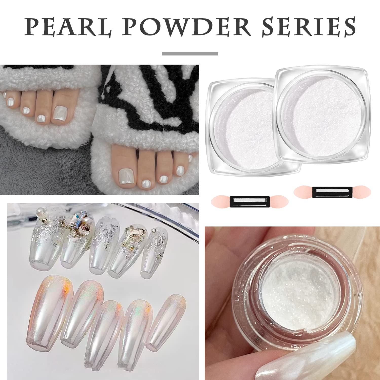 White Pearl Chrome Nail Powder,Mirror Effect Aurora Magic Pearlescent Nail Jewelry Glitter Powder Holographic Pigment, Symphony Mermaid Pearl Neon Ice Aurora Dust Nail Powder,DIY Nail Art Decorations - Image 3