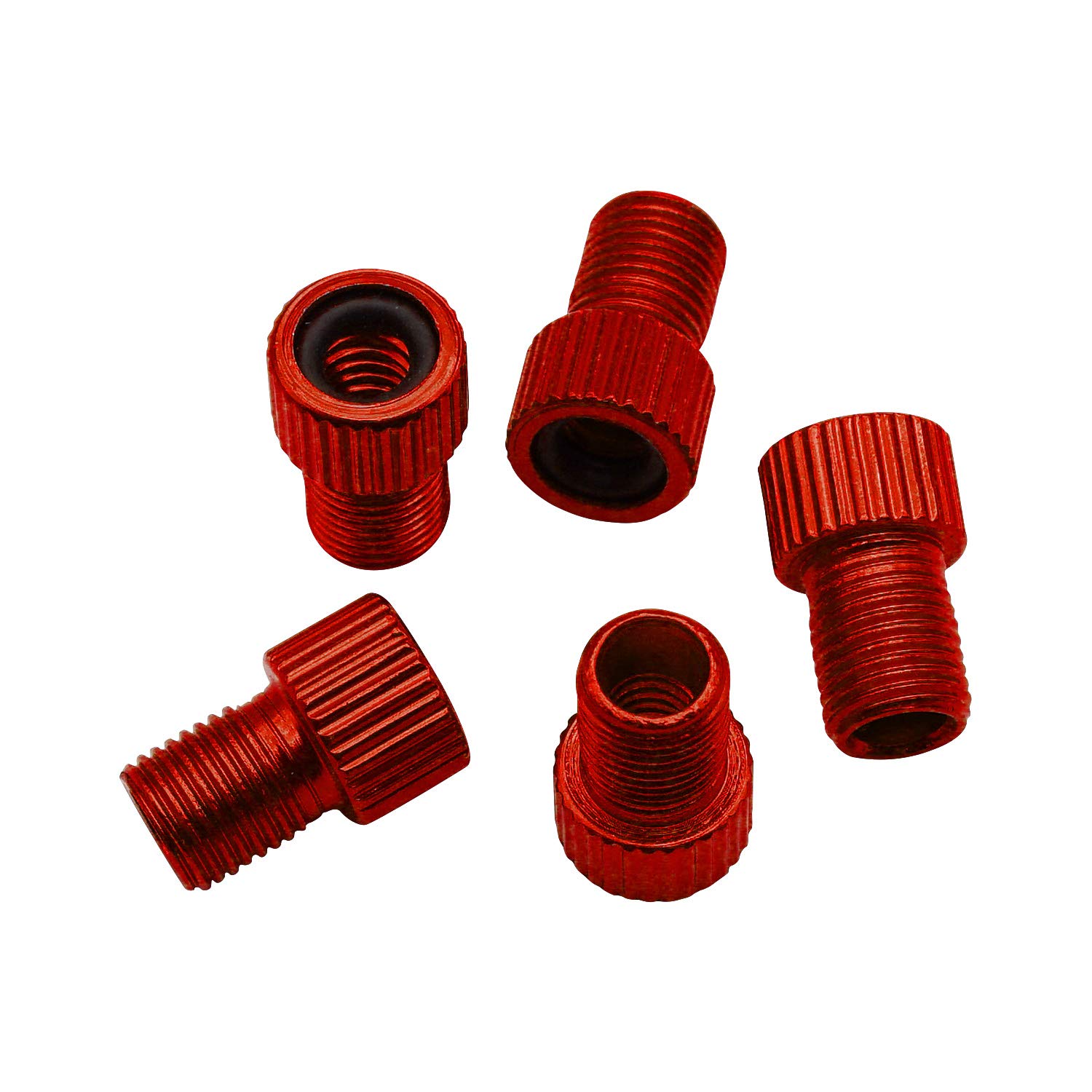 InnoLife 5 Pcs Aluminum Presta To Schrader Converter Car Valve Adapter Bicycle Bike Tube Pump Air Compressor Tools (Red)