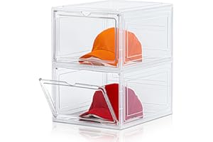 CKHXR Hat Organizer Box,Upgrade Harder Solid Plastic Hat Organizer for Baseball Caps, Clear Hat Storage with Magnetic Door, Hat Rack, Hat Holder, Hat Case, Hat Box (Clear, 2 Pack)