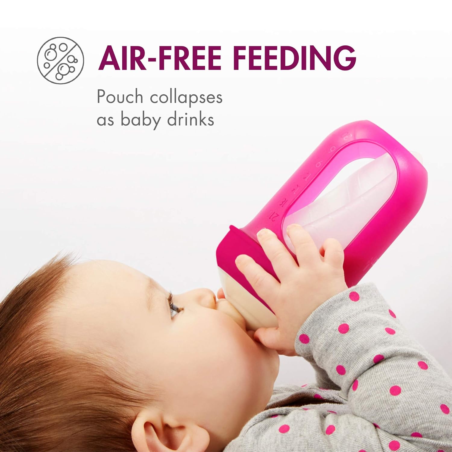 Boon, NURSH Reusable Silicone Pouch Bottle, Air-Free Feeding, 8 Ounce with Stage 2 Medium Flow Nipple (Pack of 3) : Baby