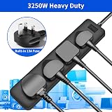 LIPWEL Black 1m 4 Way Extension Lead Power Strip Multi Socket 3250W Slim view 3