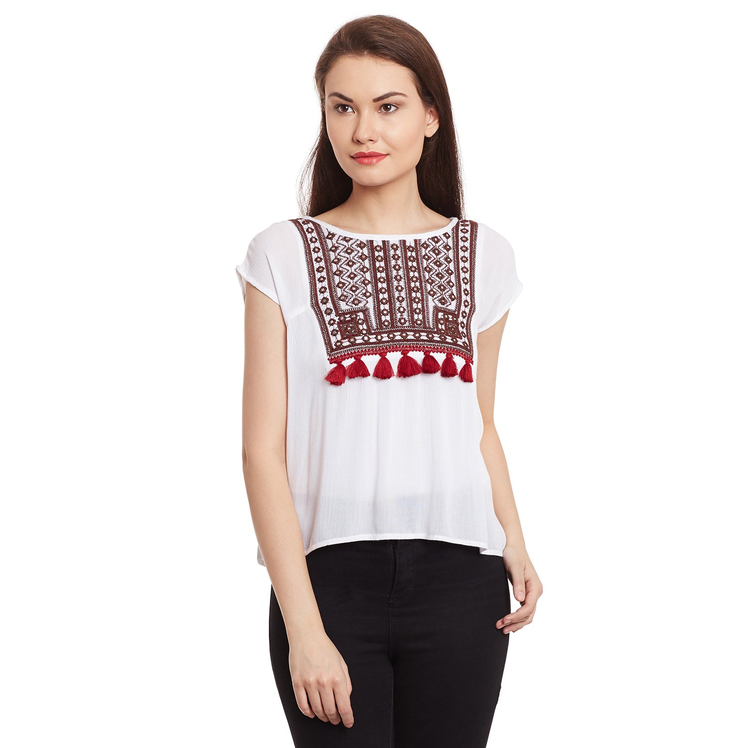 free & young white coloured top