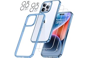 Humixx [5 in 1 for iPhone 14 Pro Case, with 2X Screen Protector + 2X Lens Protector, [Not-Yellowing][Military-Grade Drop Protection] Crystal Clear Shockproof Case for 14 Pro, Aquamarine Blue
