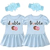 YSCULBUTOL Baby Twins Bodysuit Double Trouble Sweet Donuts Girl Outfits Sister Dresses Infant Romper With Headband Set