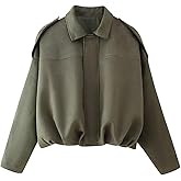 AKODOZO Womens Bomber Jacket Oversized Faux Suede Cropped Coat Batwing Sleeve Trendy Fall Zip Up Motorcycle Outerwear