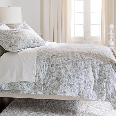 Ethan Allen Carissa Paisley Duvet Cover, Mineral and White, California King