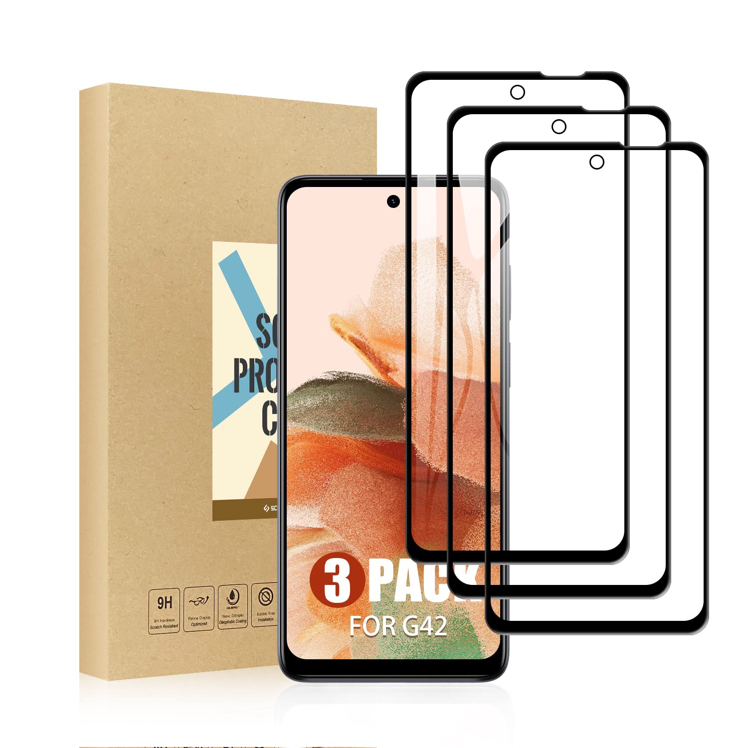 SCL Screen Protector Compatible with Moto G42 Screen Protector Motorola G42 Tempered Glass Film [3-Pack], [Full Coverage, Easy Installation, Bubble-free, 9H Hardness]