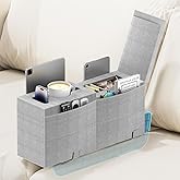 Sofa Armrest Pillow with Cup Holder, Large Removable Couch Armrest Cushion Tray Drink Holder Caddy with 4 Side Pockets for Remote, Glasses, Phone, Game Controller, iPad and Magazines-9.45in Height