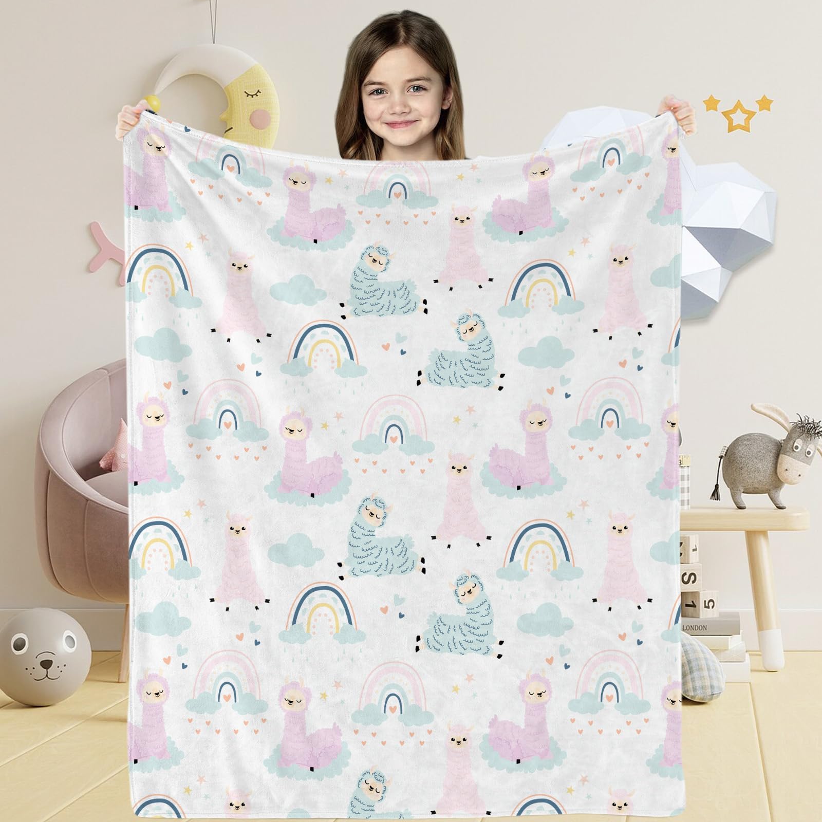 Llama Alpaca Baby Throw Blanket for Girls, Soft Cozy Cute Rainbow Llama Alpaca Theme Plush Flannel Crib Blanket for Nursery, 75x100cm Alpaca Fleece Blanket for Boys Couch Newborn Toddler Kids Gift — image 1