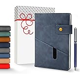 Promot PU Leather Notebook with Pen - A5 Lined Daily Journals for Writing Men Women, Executive Hardcover Notebook for Work, Travel Diary, Gift Idea, 200 Pages, Pocket, Bookmark, Strap, Storm Blue