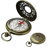 Antique Brass Compass - Waterproof Survival Compass for Hiking &amp; Camping, Vintage Military Gift with Keychain (Kids &amp; Outdoor)