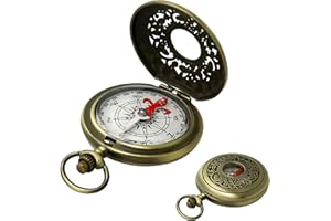 YKQUARNION Antique Brass Compass - Waterproof Survival Compass for Hiking & Camping, Vintage Military Gift with Keychain (Kids & Outdoor)
