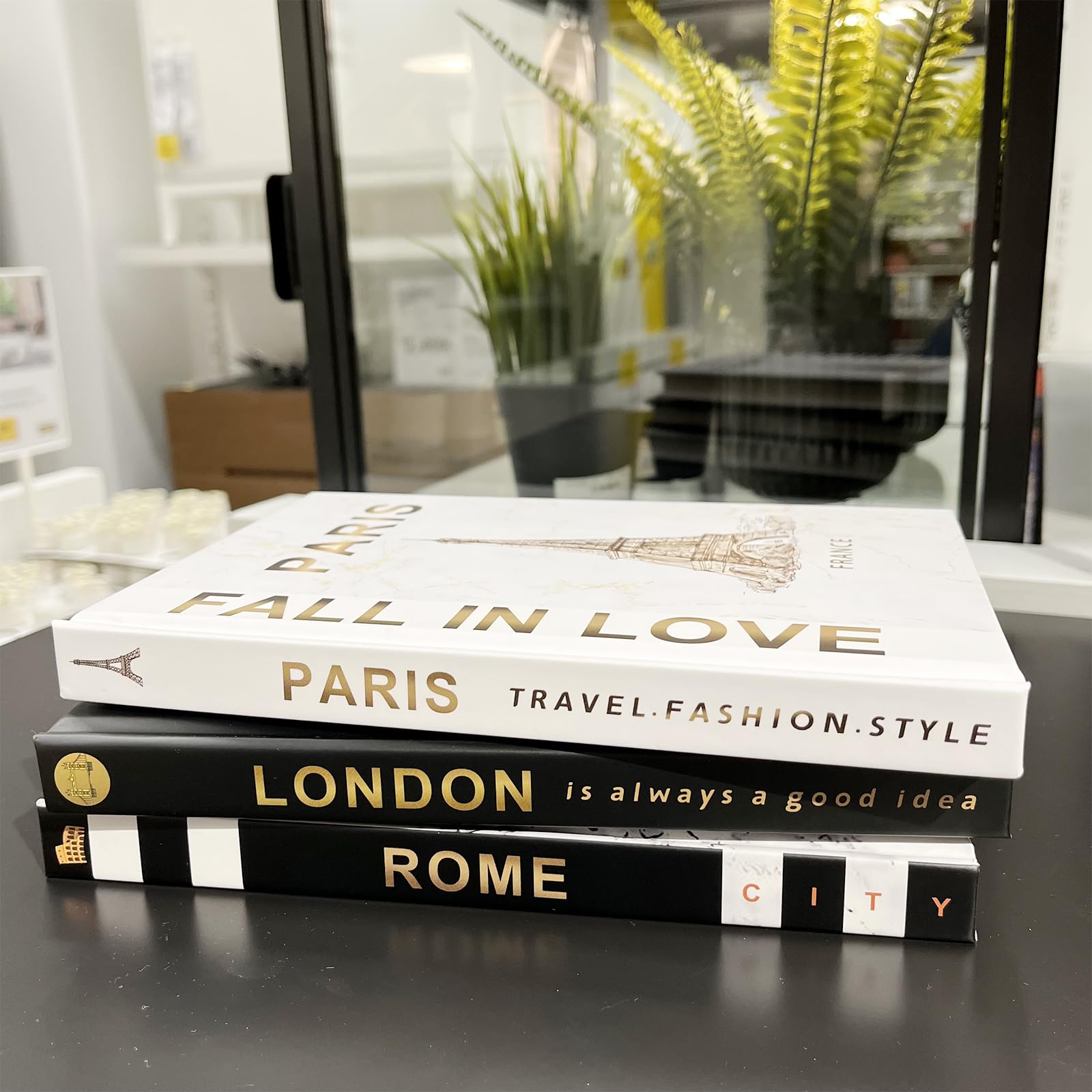 AmkWood 3 Pieces Fashion Decorative Book, Real Blank Hardcover Book, Hardcover Modern Decorative Book for Coffee Tables, Shelves (PARIS/LONDON/ROME)