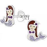 Purple Mermaid 925 Sterling Silver Stud Earrings, Very Tiny Ocean Beach Jewelry