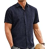 Mens Linen Shirt Classic Button Down Shirt Casual Short Sleeve Blouse Wedding Holiday Summer Tops Lightweight Tee XXL Navy