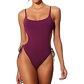 DOBREVA Women's One Piece Swimsuit Strappy Backless Bathing Suit Cut Out Lined Scoop Neck Adjustable Straps Swimwear