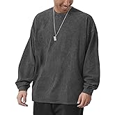 Men's Oversized Cotton T-Shirts Heavy Weight Crew Neck Vintage Wash Tee Long Sleeve Casual Gym Workout Tops